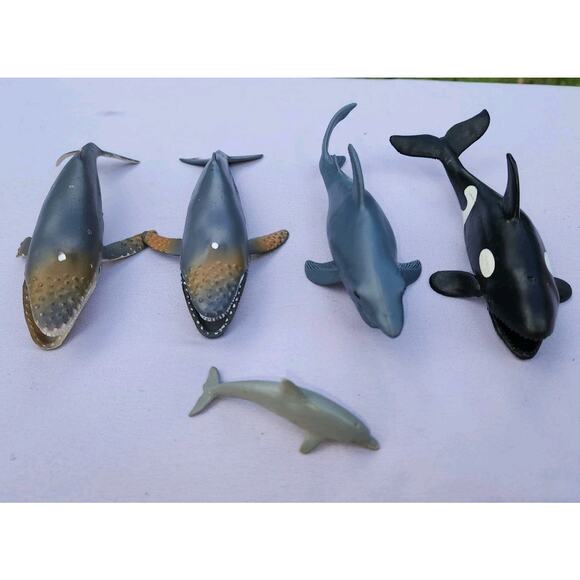 Lot of 5 Ocean Sea Animals Orca Humpback Whale Great White Shark Dolphin 2-7" - Picture 2 of 7